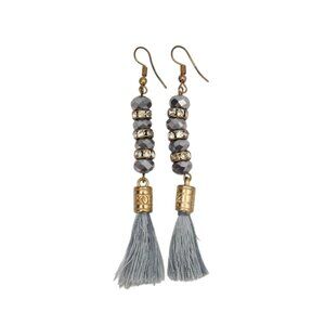 Bohemian Tassel Bead Rhinestone Dangle Earrings Gold Accents